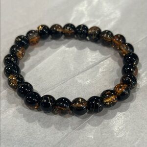 Elegant Brown and Gold Hand Painted Beaded Bracelet
